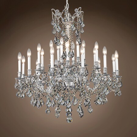 Traditional Versailles 24 Light 36" Crystal Chandelier, Pewter Frame with Smoke European Crystals, Hanging Ceiling Light